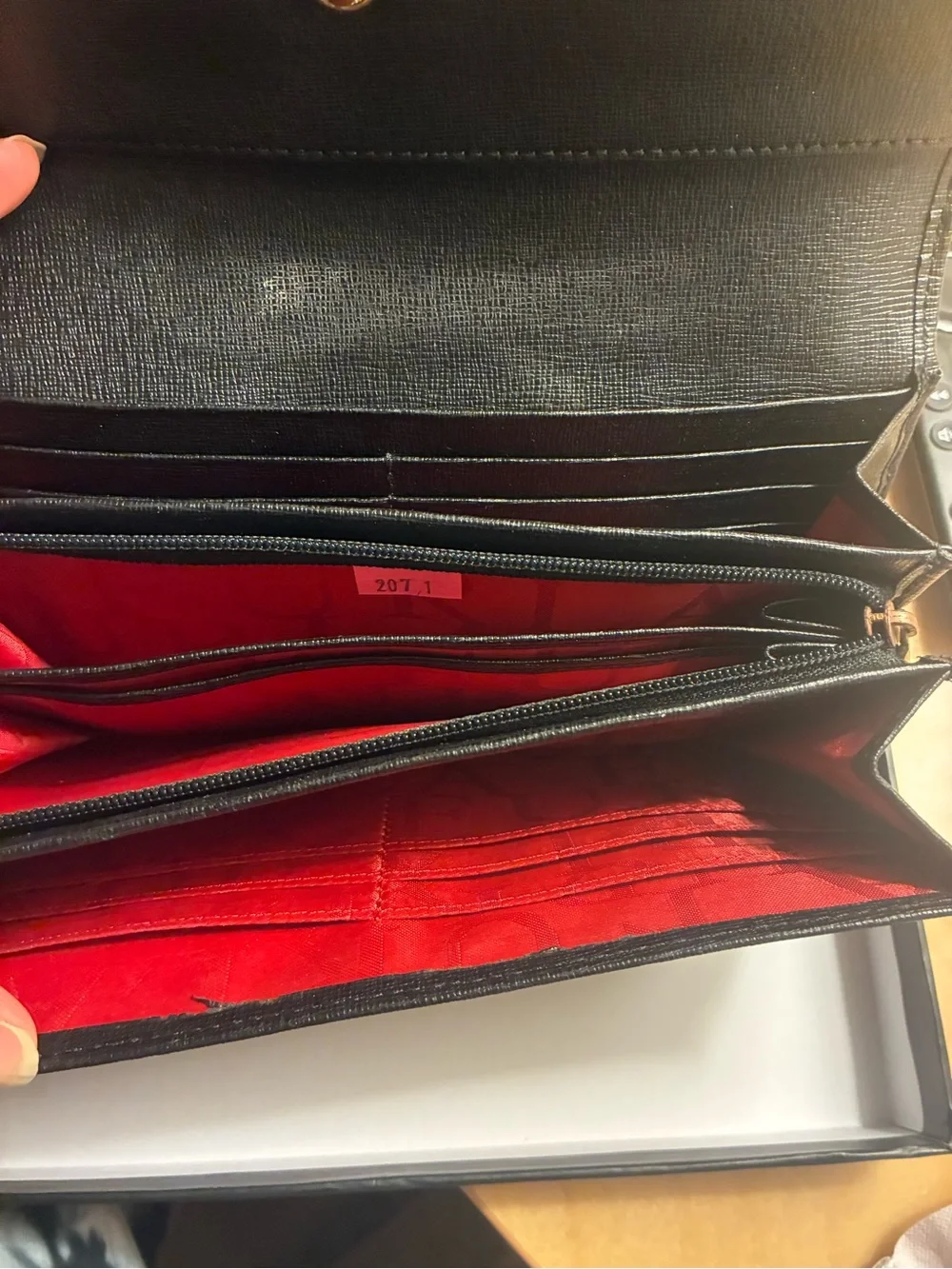 Furla Black Textured Leather Long Card Holder with Gold Logo